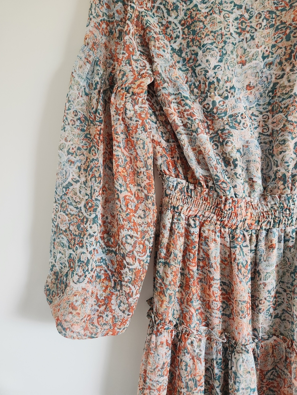 MISA Los Angeles Boho Maxi Dress Long Sleeve Smocked Waist NWT XS - Picture 9 of 11